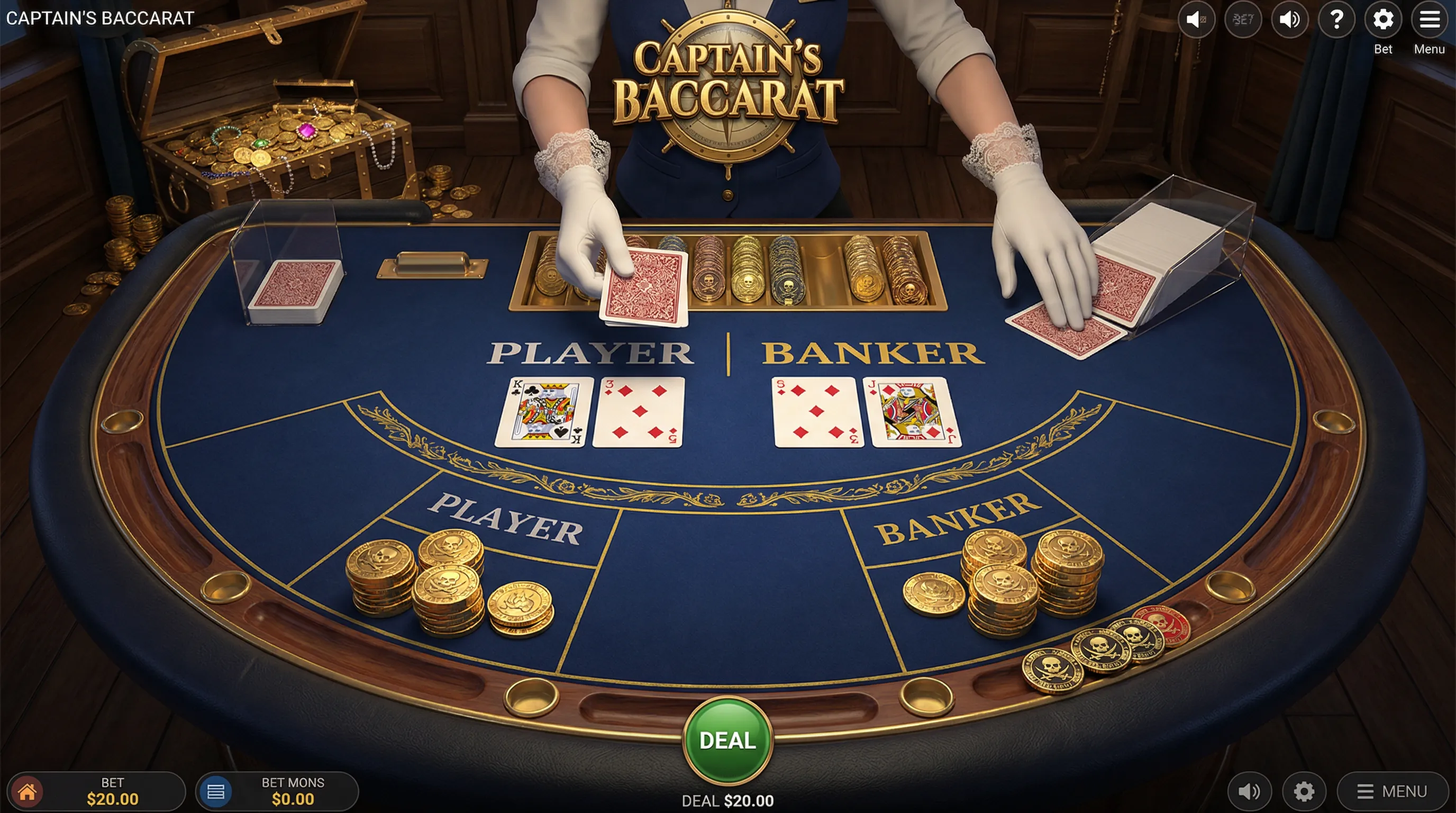 Mesa de Bacará Elegante com Tema Pirata no Cassino 111bet